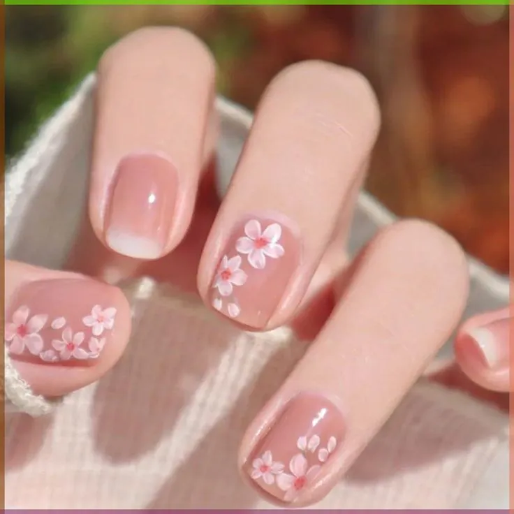 Nail hoa đào nhí nhẹ nhàng